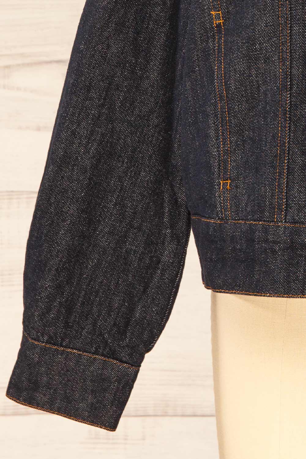Gwadar Dark Denim Jacket with Pockets | La petite garçonne sleeve