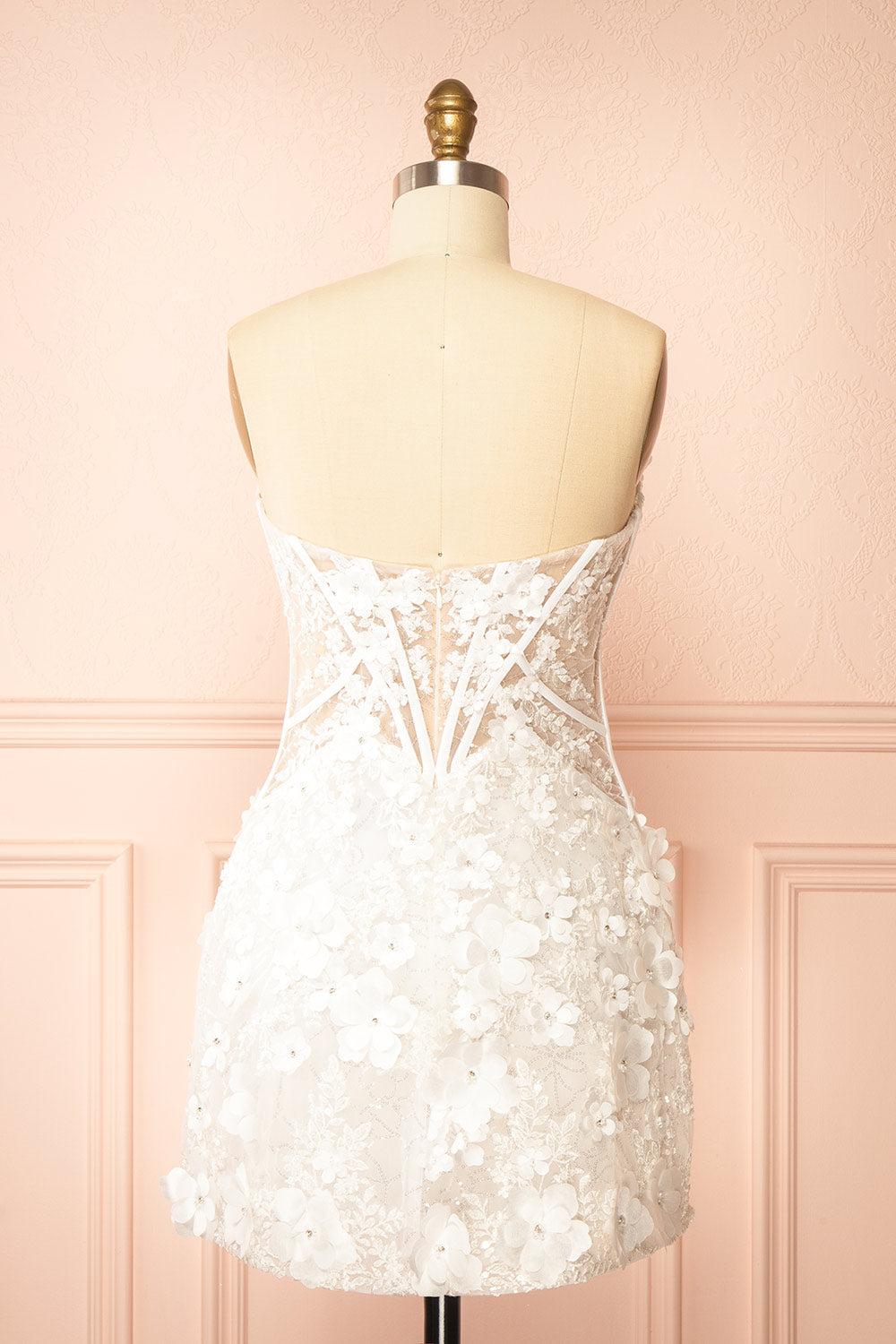 Gwenyth Short Ivory Dress with Floral Appliqué | Boudoir 1861 back view