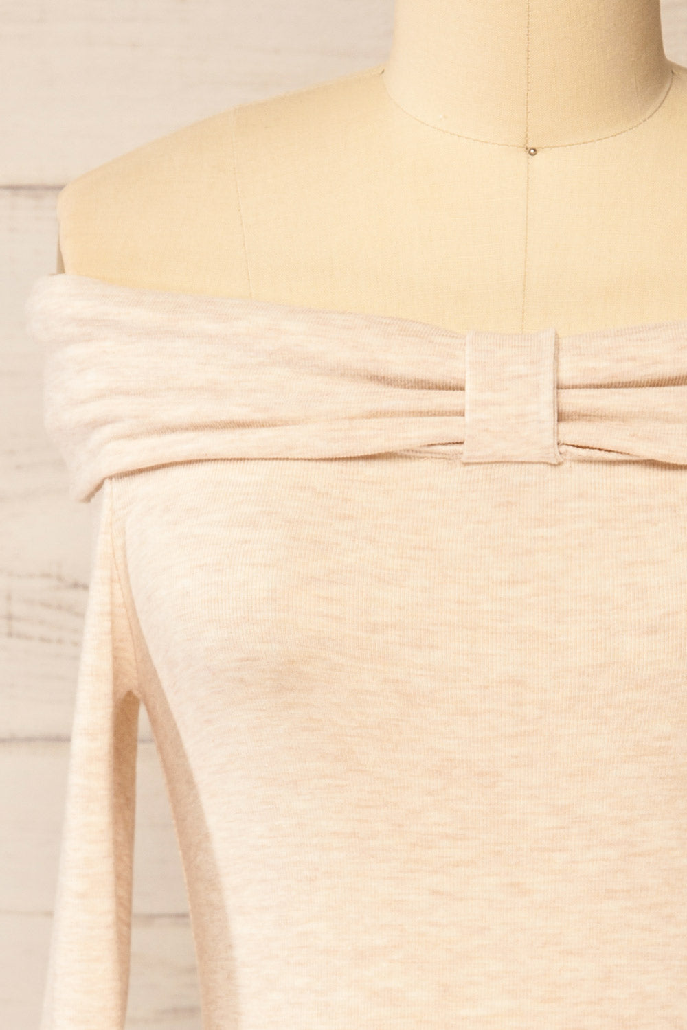 Haeju Beige Off-Shoulder Top w/ Bow | La petite garçonne front