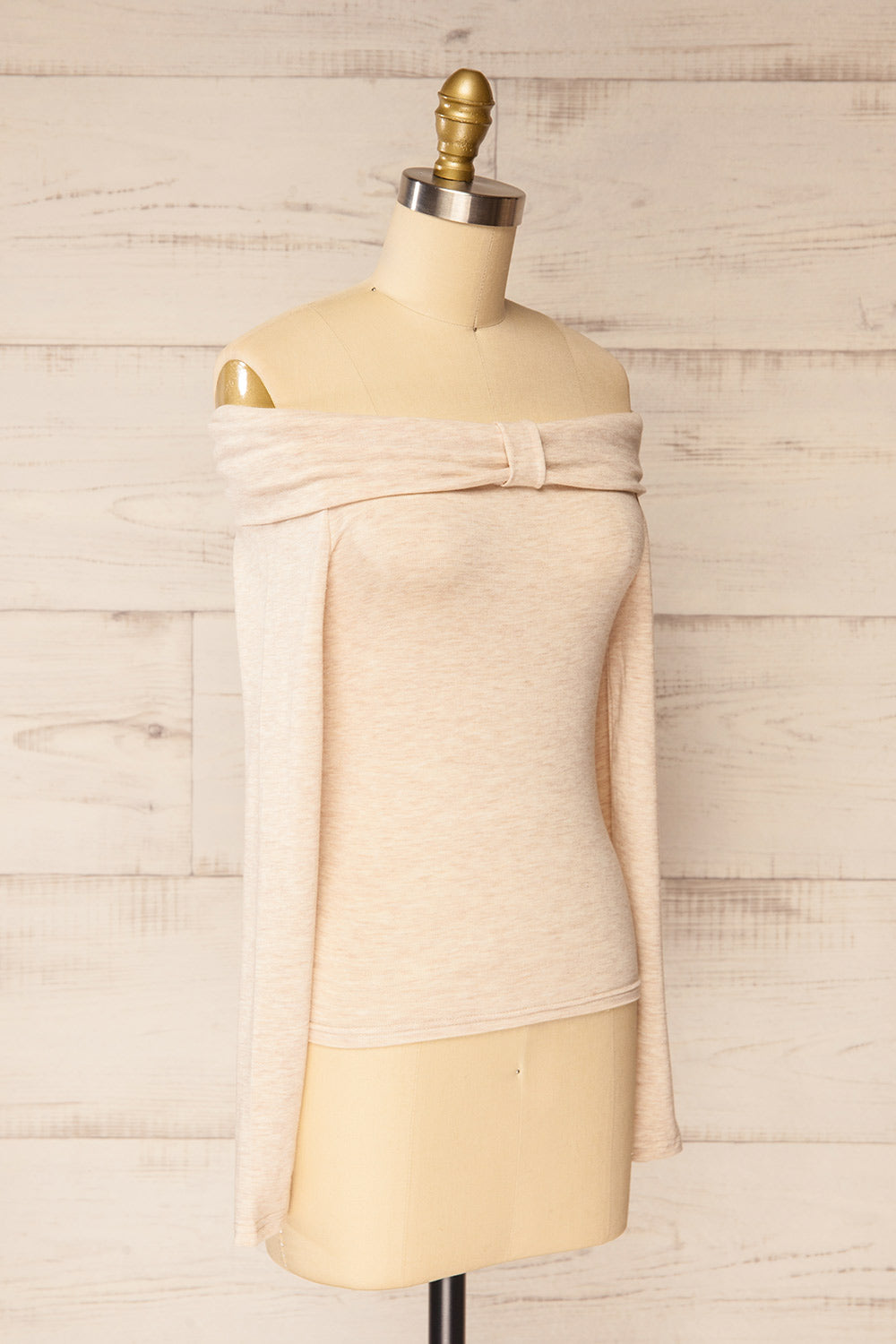 Haeju Beige Off-Shoulder Top w/ Bow | La petite garçonne side view