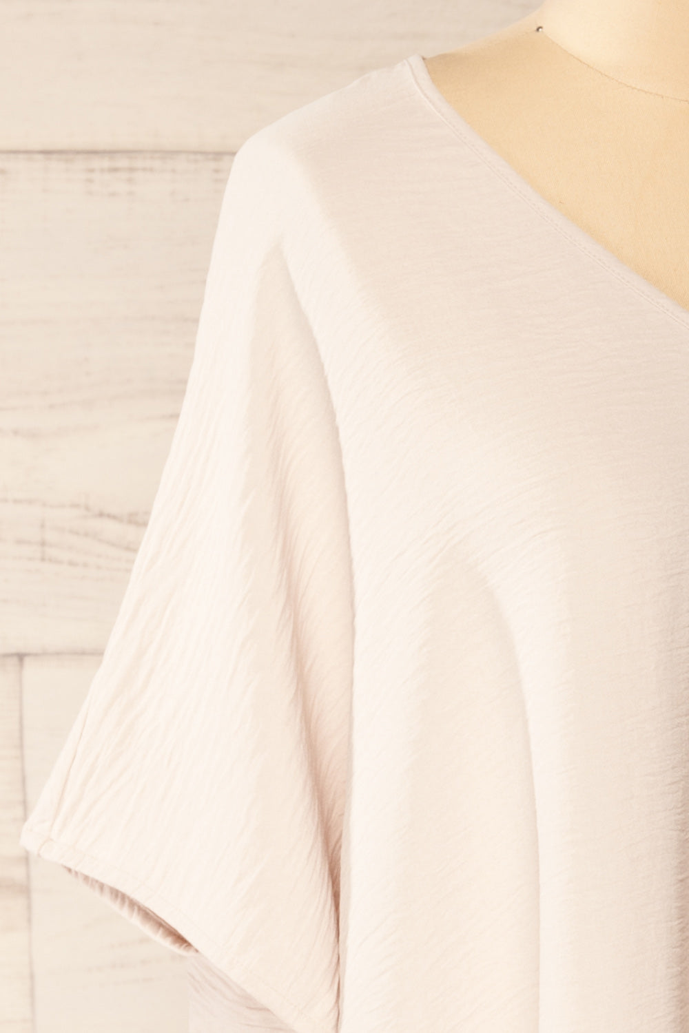 Haifa Beige Oversized Short Batwing Sleeve Top | La petite garçonne side close-up