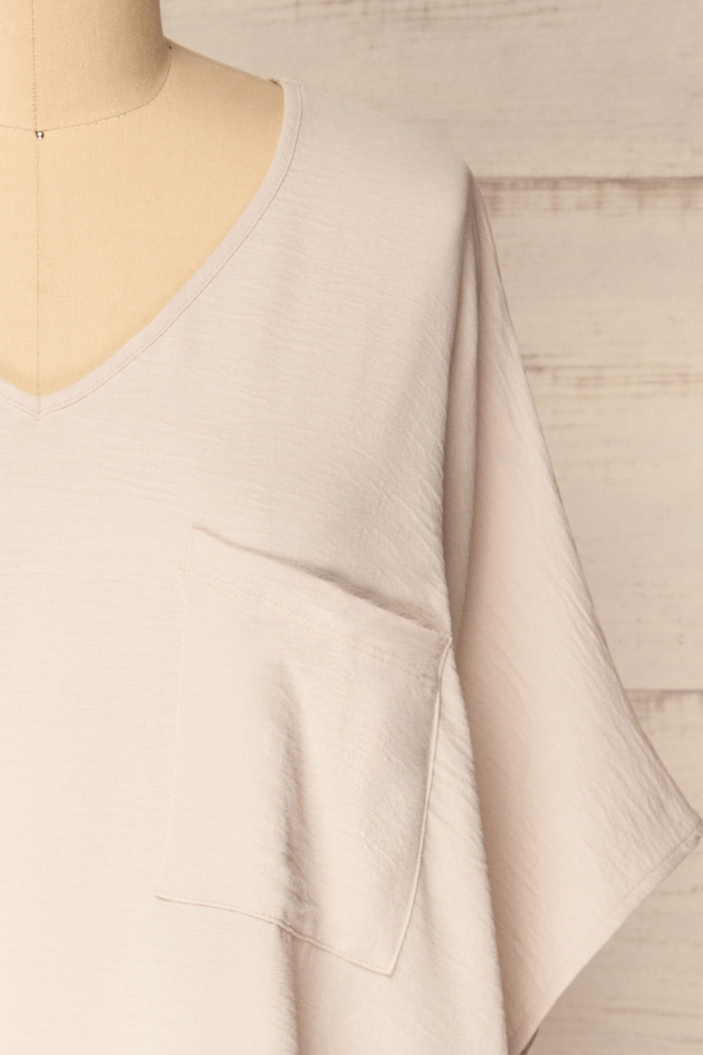 Haifa Beige Oversized Short Batwing Sleeve Top | La petite garçonne front close-up