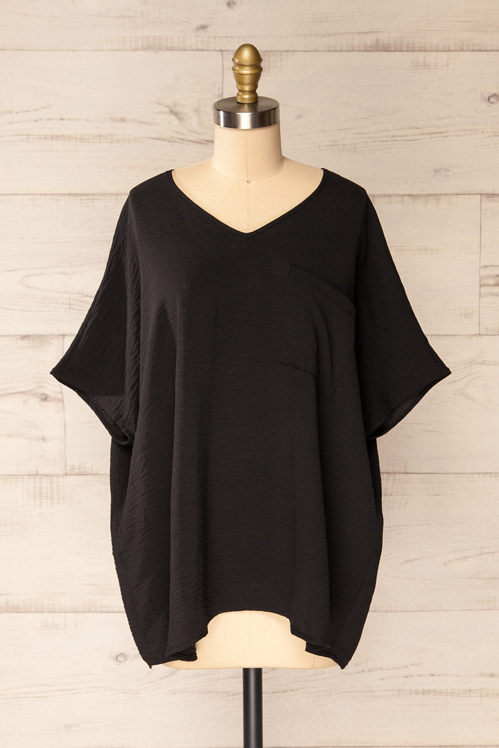 Haifa Black Oversized Short Batwing Sleeve Top | La petite garçonne front view