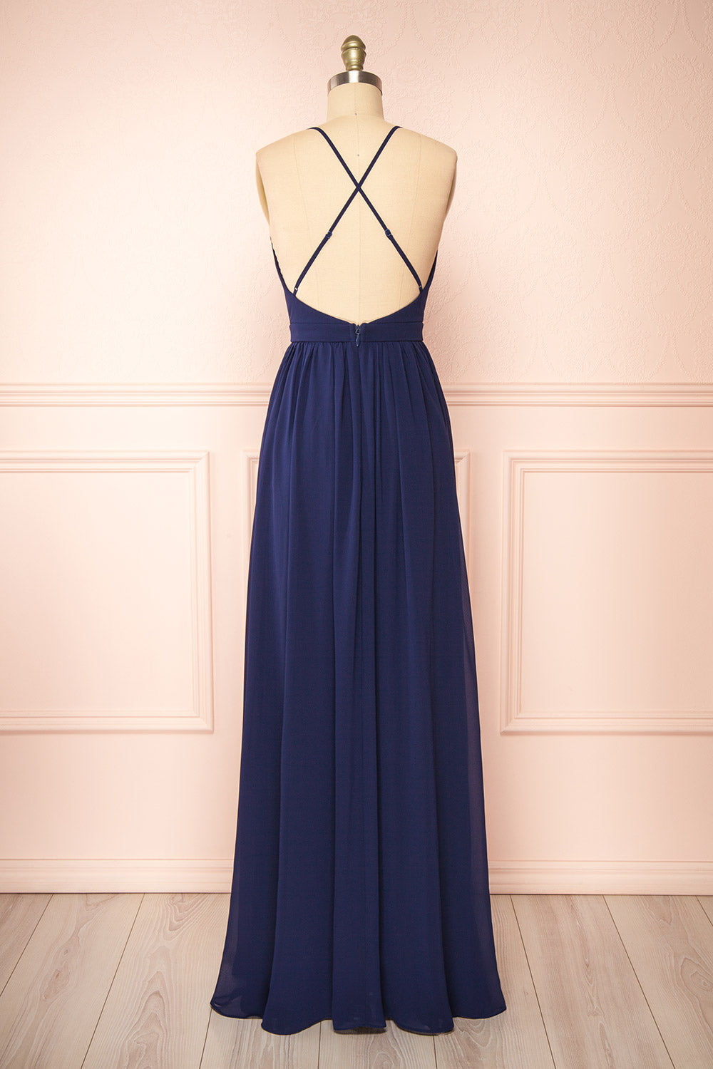 Haley Night Navy Gown with Plunging Neckline | Boutique 1861 back view