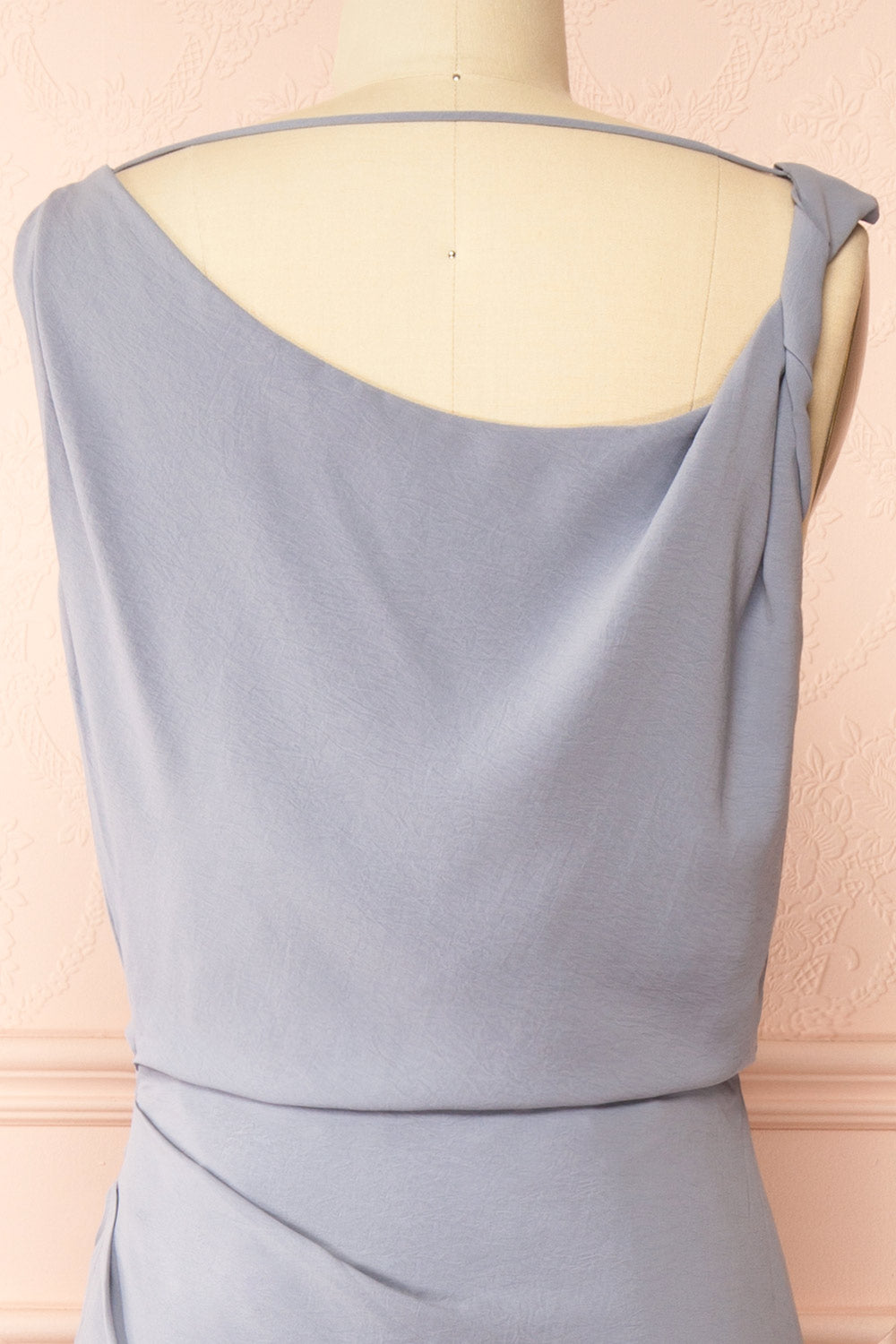 Hanae Long Blue Asymmetrical Dress with Cowl Neckline | Boutique 1861 back