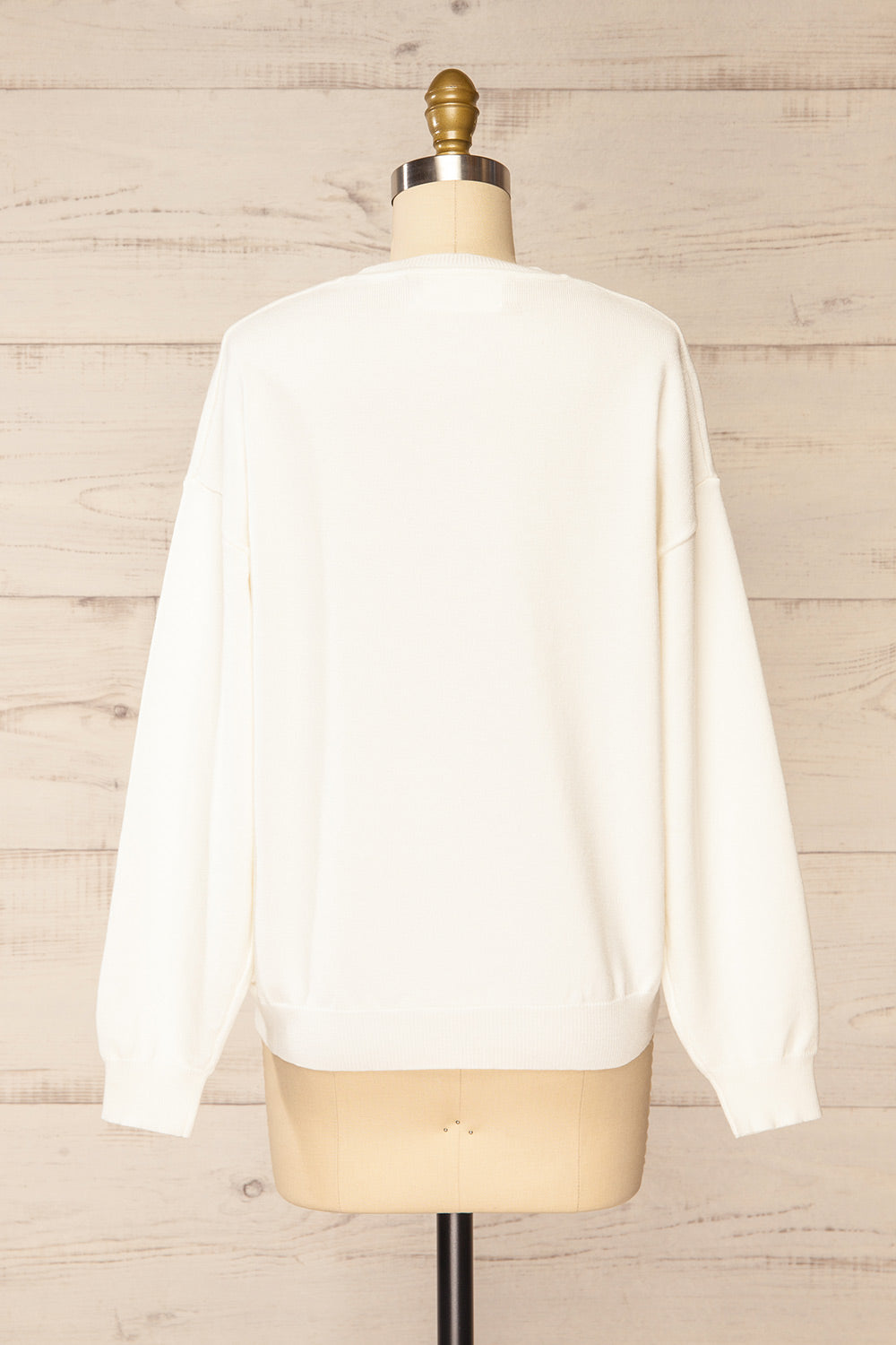 Happie White Knit Crewneck w/ Smiley Face | La petite garçonne back view