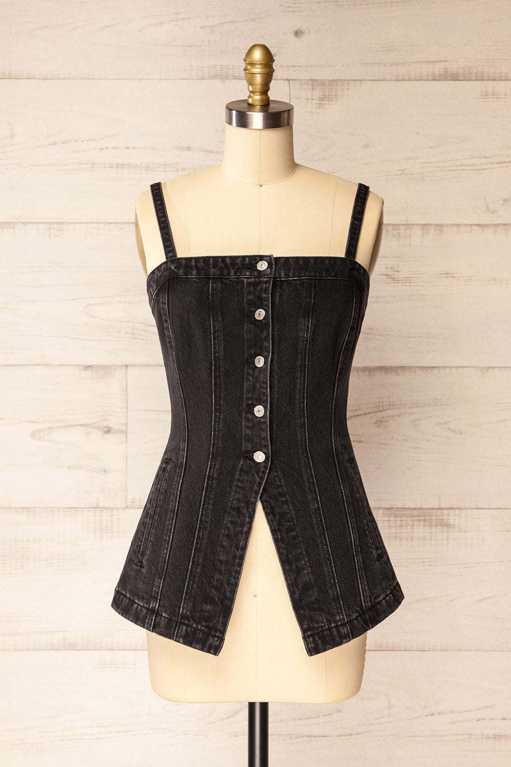 Harare Black Denim Bustier with Pockets | La petite garçonne front view