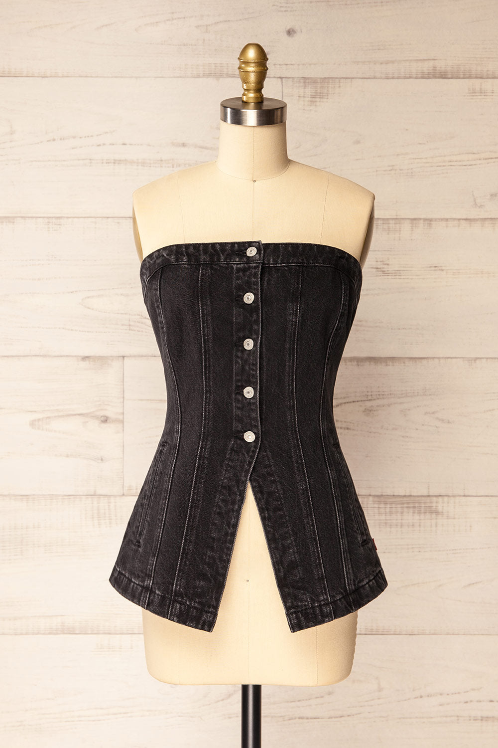 Harare Black Denim Bustier with Pockets | La petite garçonne strapless view