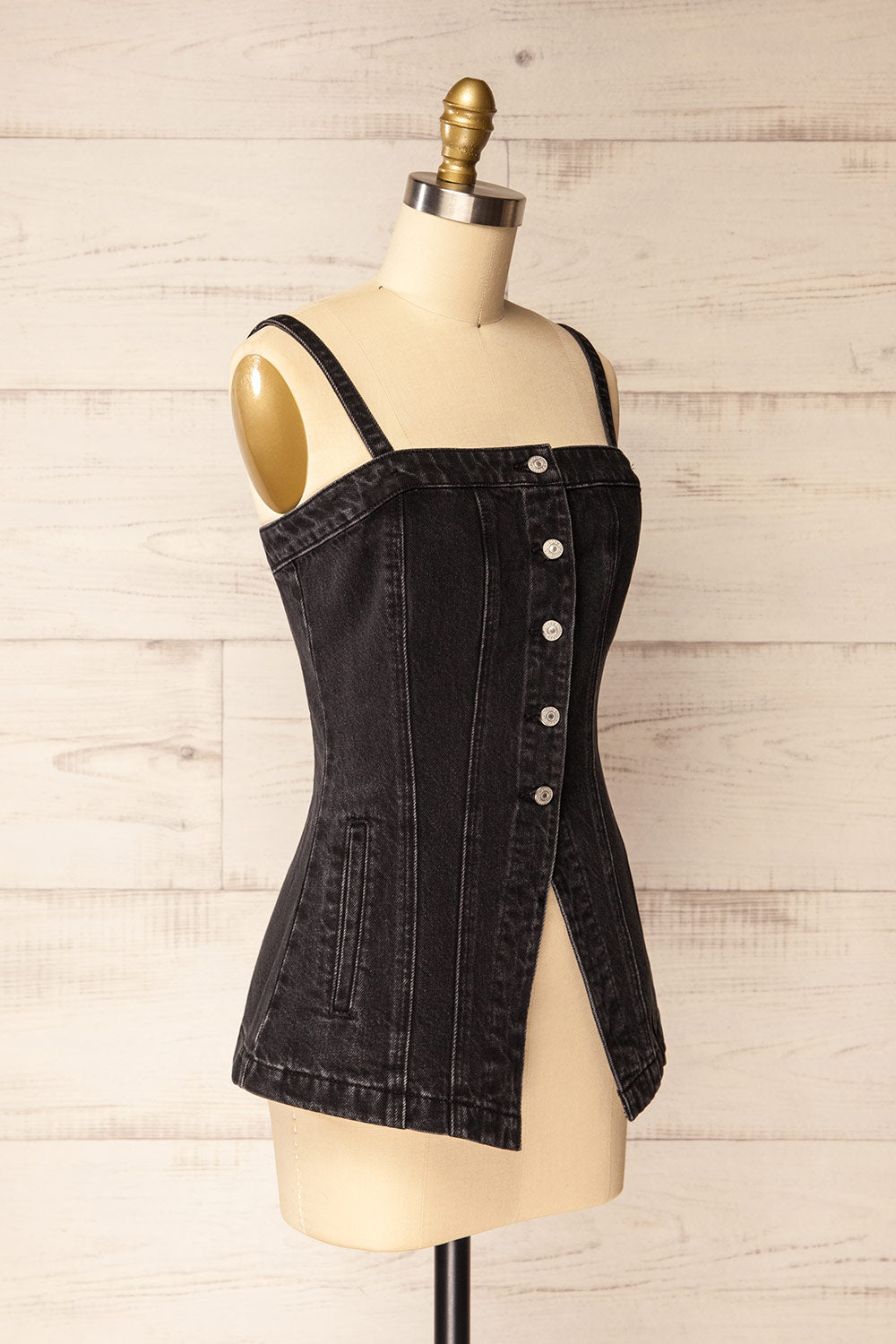 Harare Black Denim Bustier with Pockets | La petite garçonne side view
