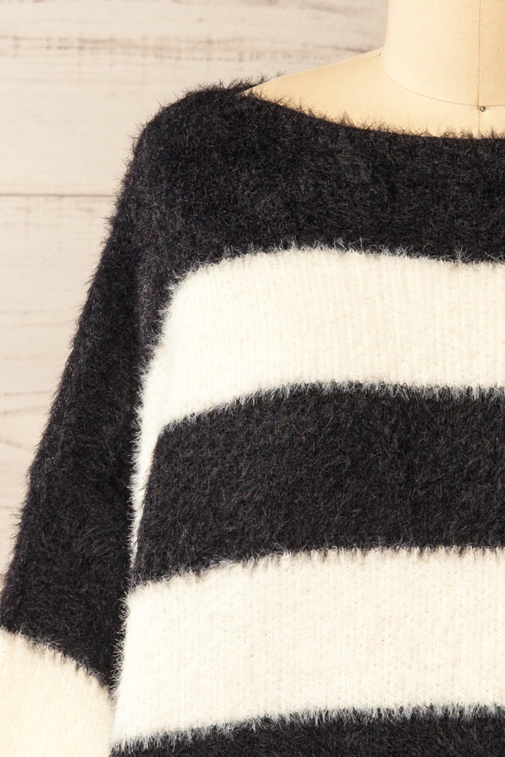Hardin Black Oversized Striped Fluffy Sweater | La petite garçonne front