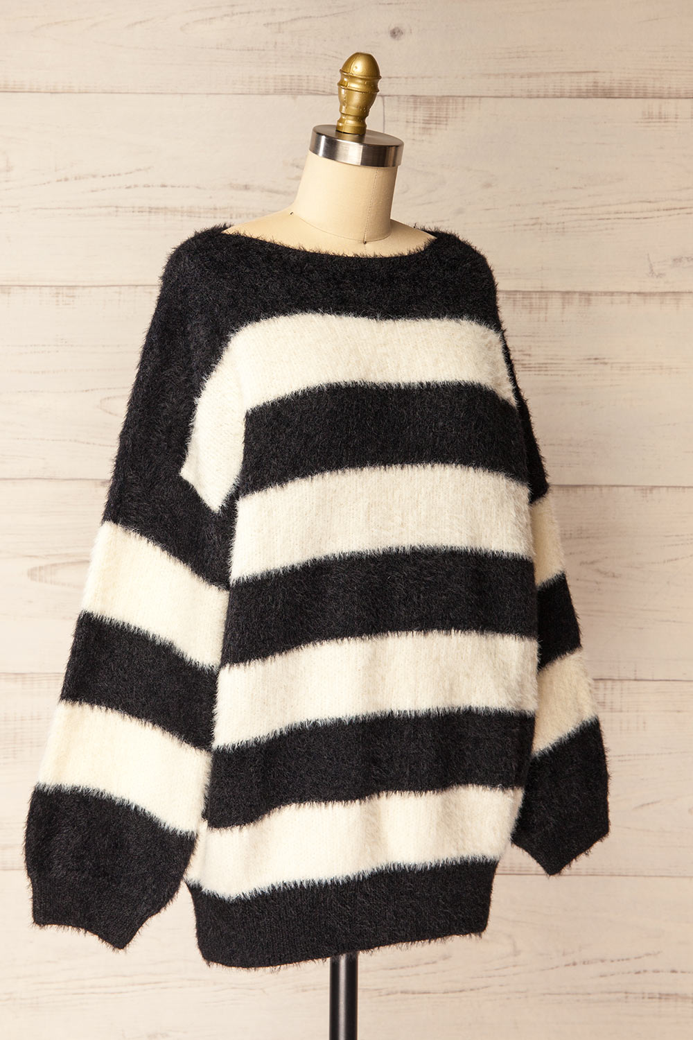 Hardin Black Oversized Striped Fluffy Sweater | La petite garçonne side view