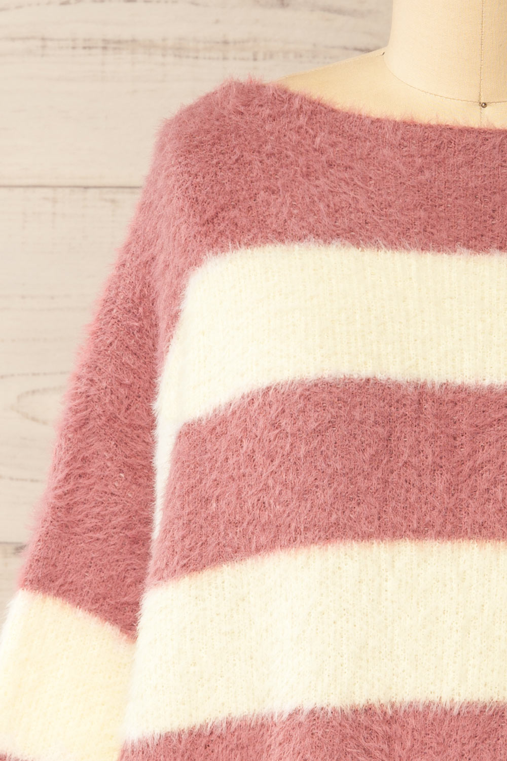 Hardin Mauve Oversized Striped Fluffy Sweater | La petite garçonne front