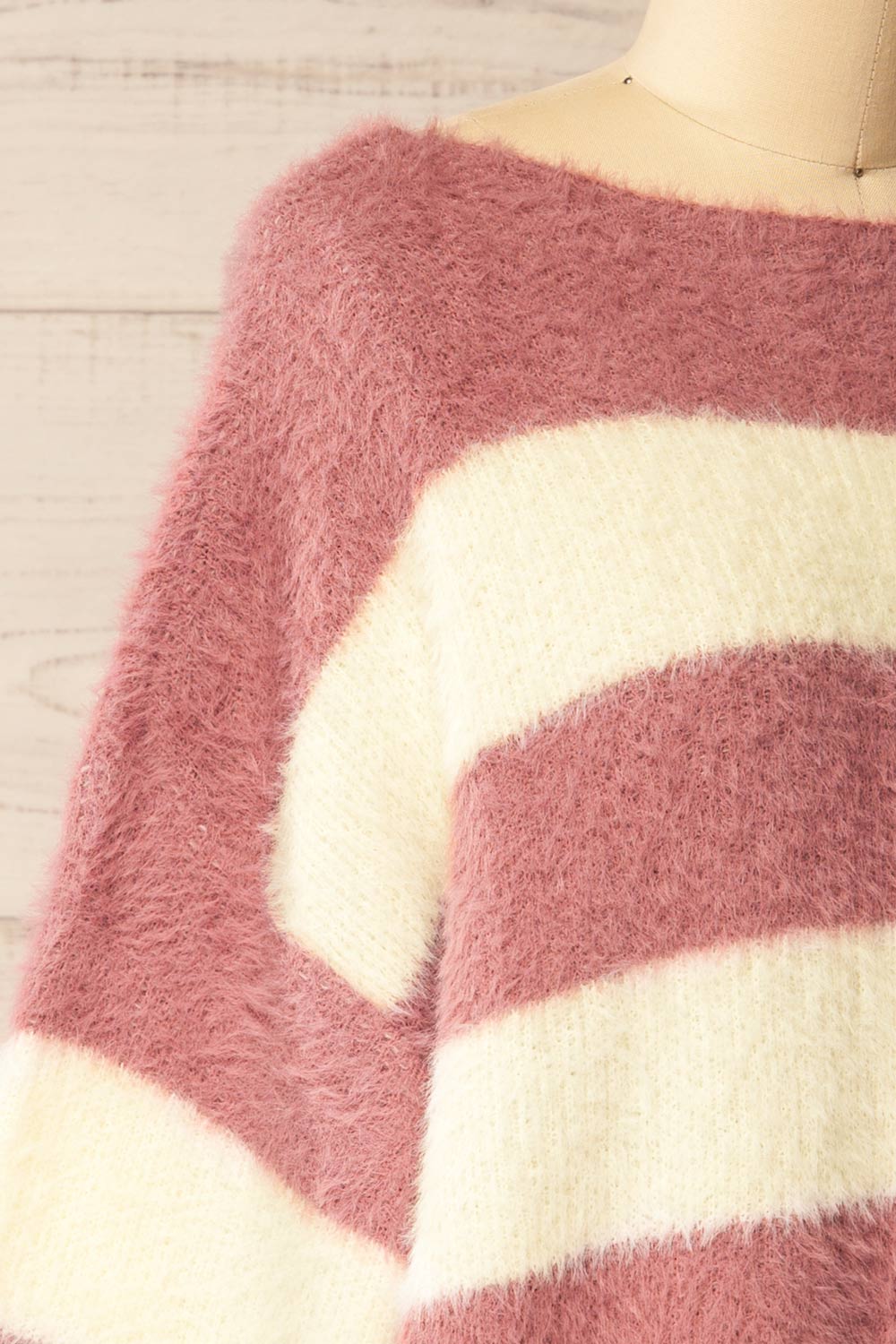 Hardin Mauve Oversized Striped Fluffy Sweater | La petite garçonne side