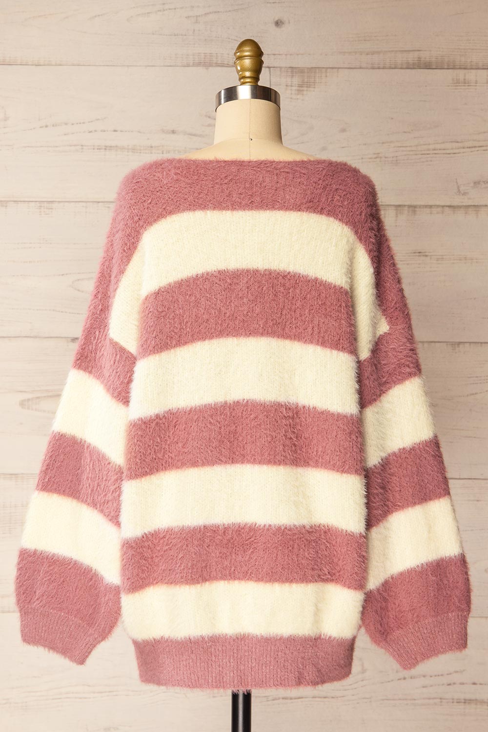 Hardin Mauve Oversized Striped Fluffy Sweater | La petite garçonne back view
