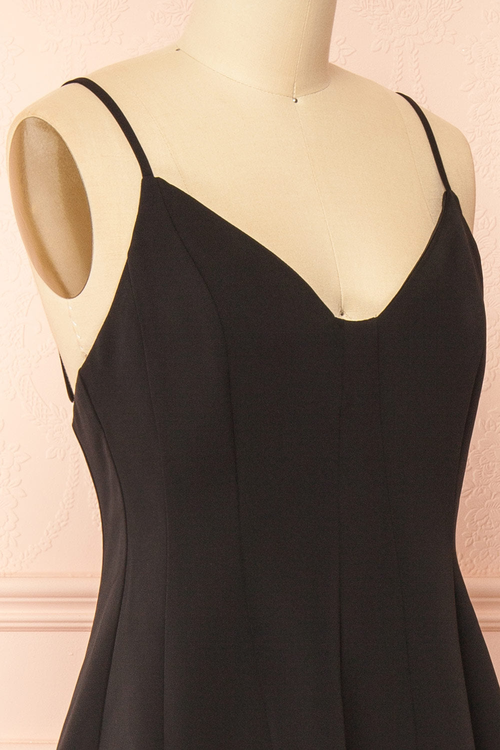 Hariette Black A-Line Midi Dress with V-Neck | Boutique 1861 side