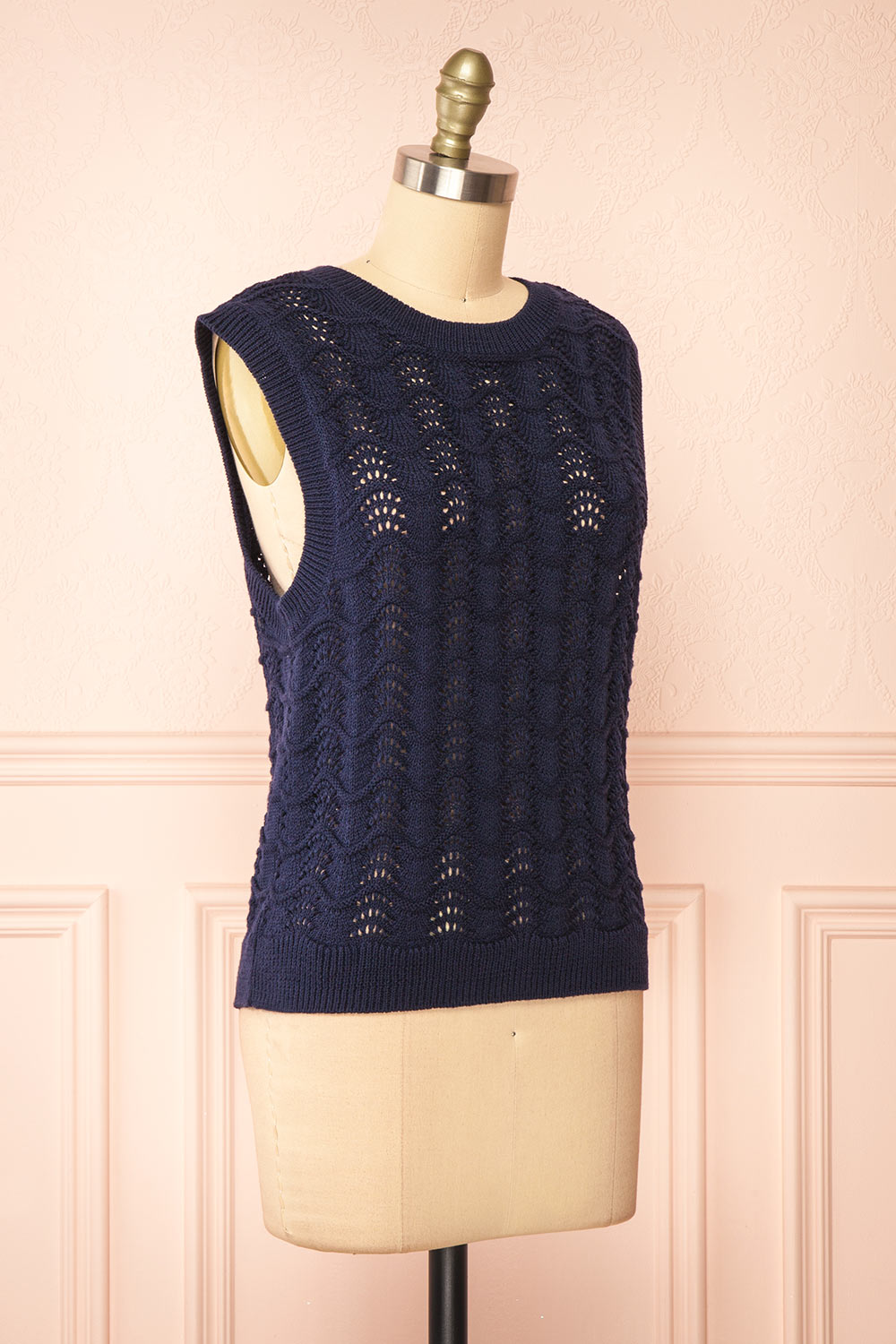 Harim Navy Openwork Knit Sweater Vest | Boutique 1861 side view