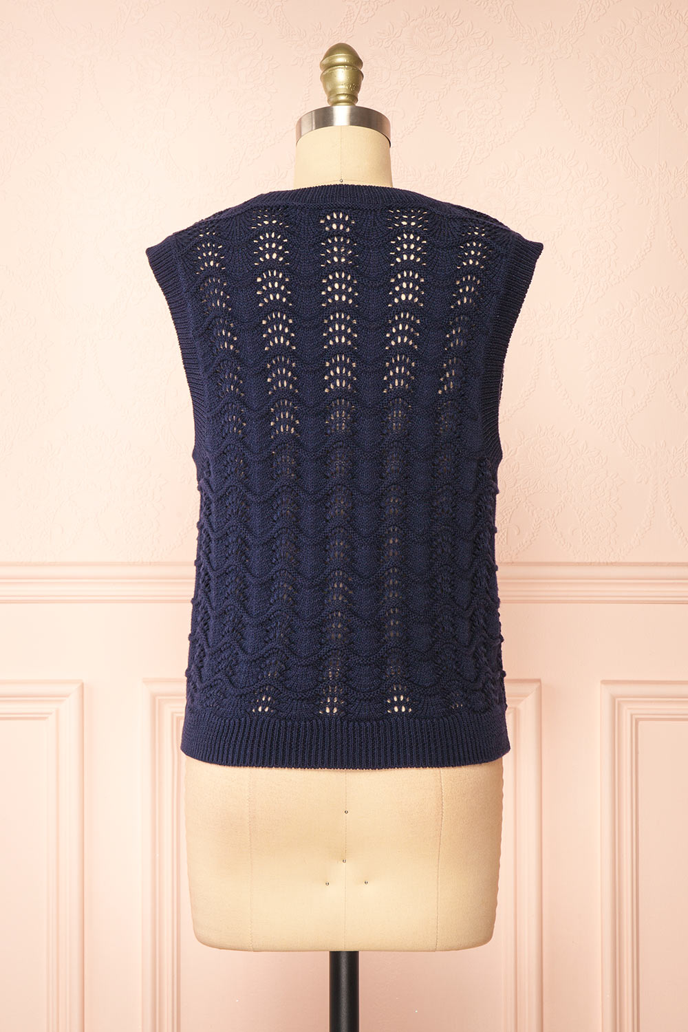 Harim Navy Openwork Knit Sweater Vest | Boutique 1861 back view