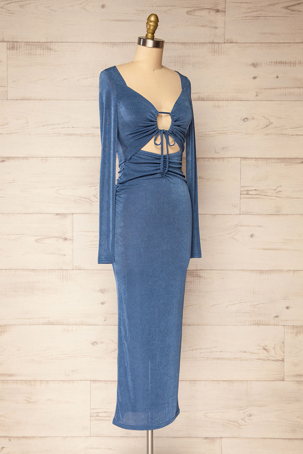 Havana Blue Midi Dress w/ Front Cut-Out | La petite garçonne side view