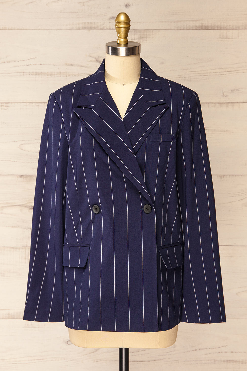 Hayfield Double-Breasted Pinstripe Navy Blazer | La petite garçonne front view