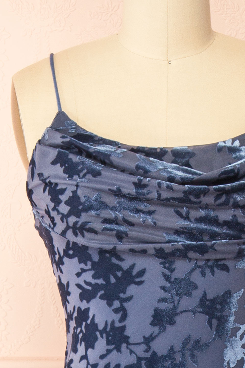 Haylin Blue Velvet Floral Fitted Maxi Dress | Boutique 1861 front