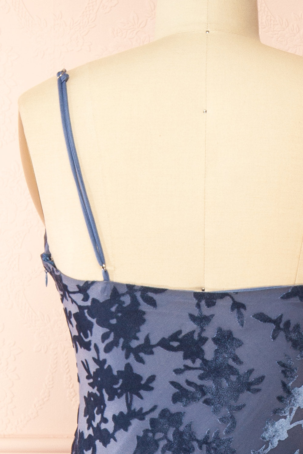 Haylin Blue Velvet Floral Fitted Maxi Dress | Boutique 1861 back