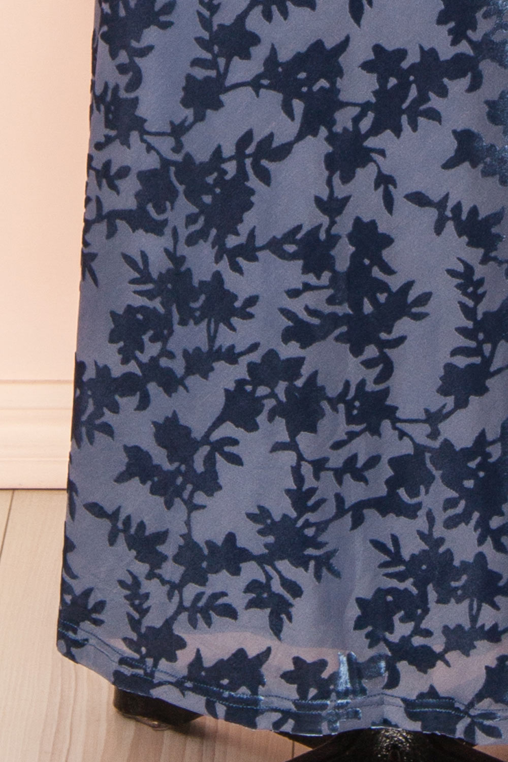 Haylin Blue Velvet Floral Fitted Maxi Dress | Boutique 1861 bottom