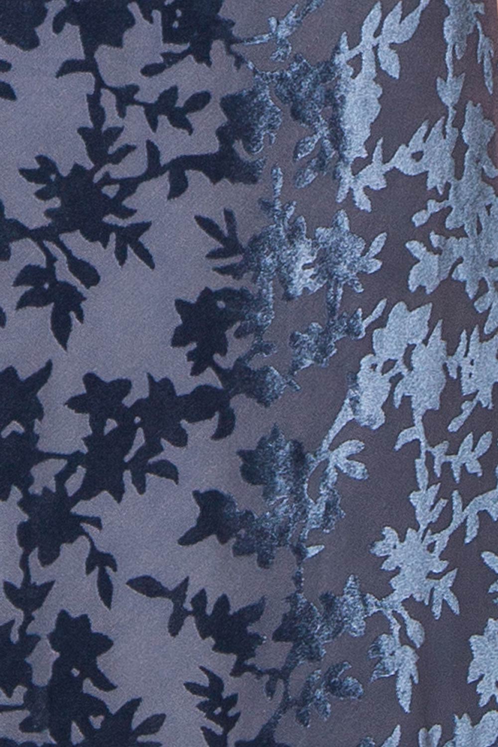 Haylin Blue Velvet Floral Fitted Maxi Dress | Boutique 1861 fabric