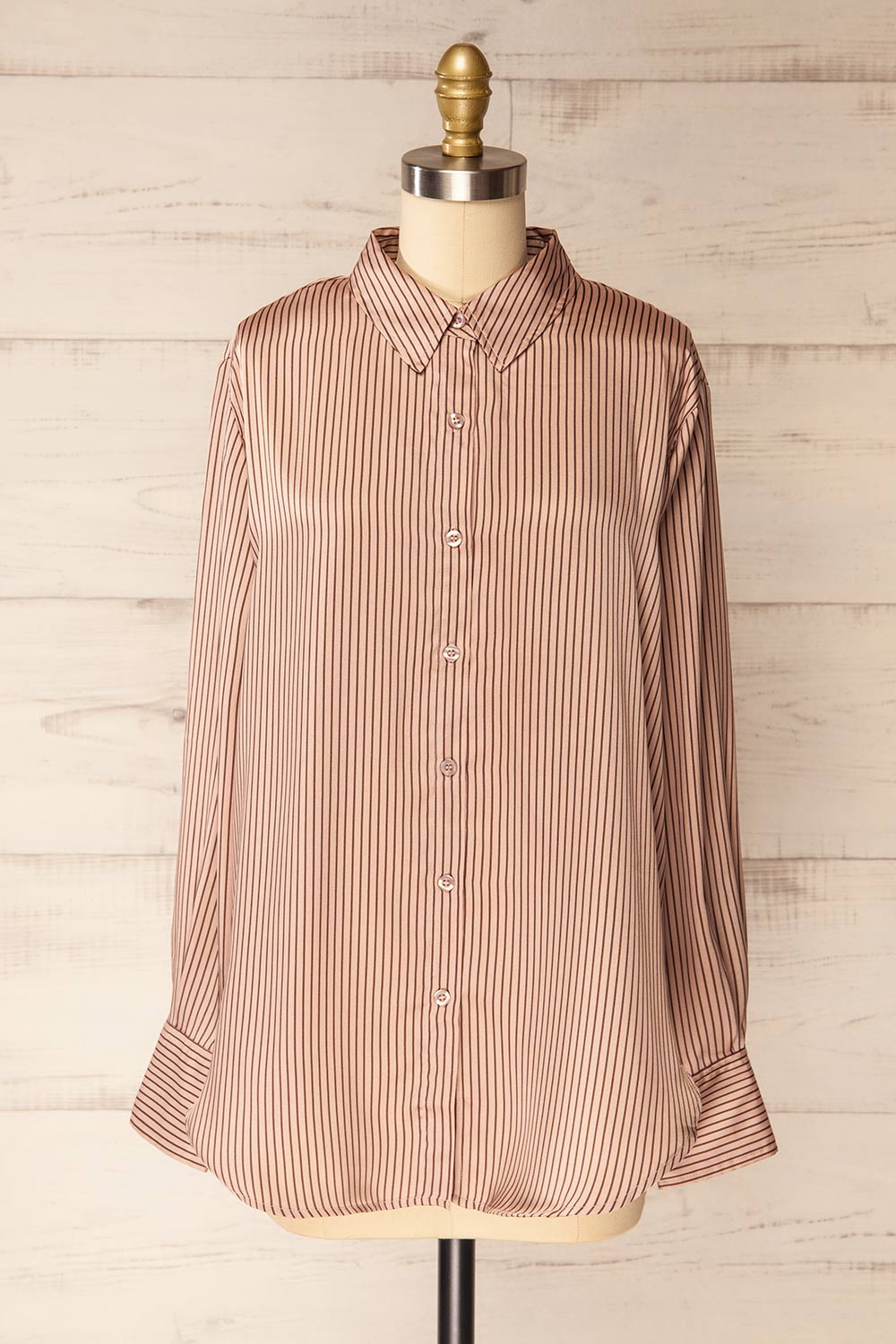Hazro Silky Taupe Striped Shirt | La petite garçonne front view
