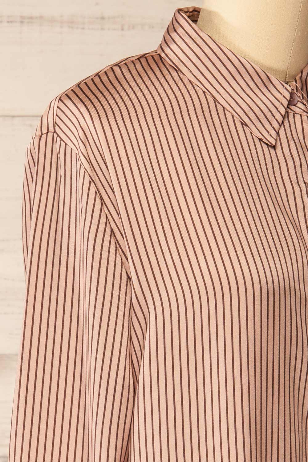 Hazro Silky Taupe Striped Shirt | La petite garçonne side