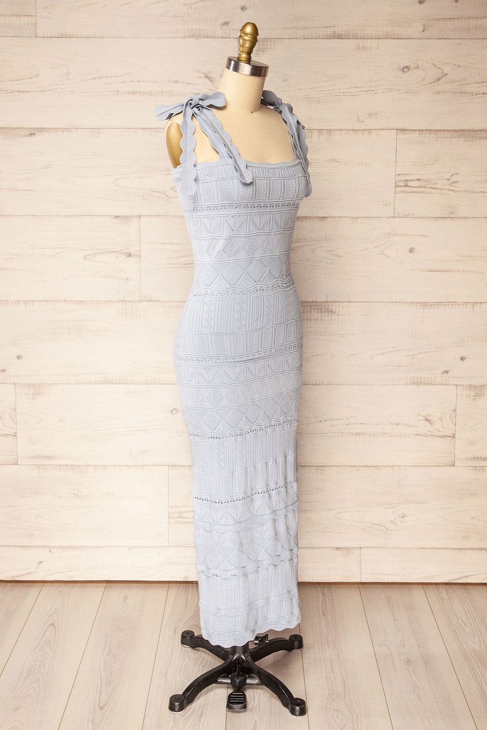 Hebi Blue Long Openwork Knit Dress | La petite garçonne side view