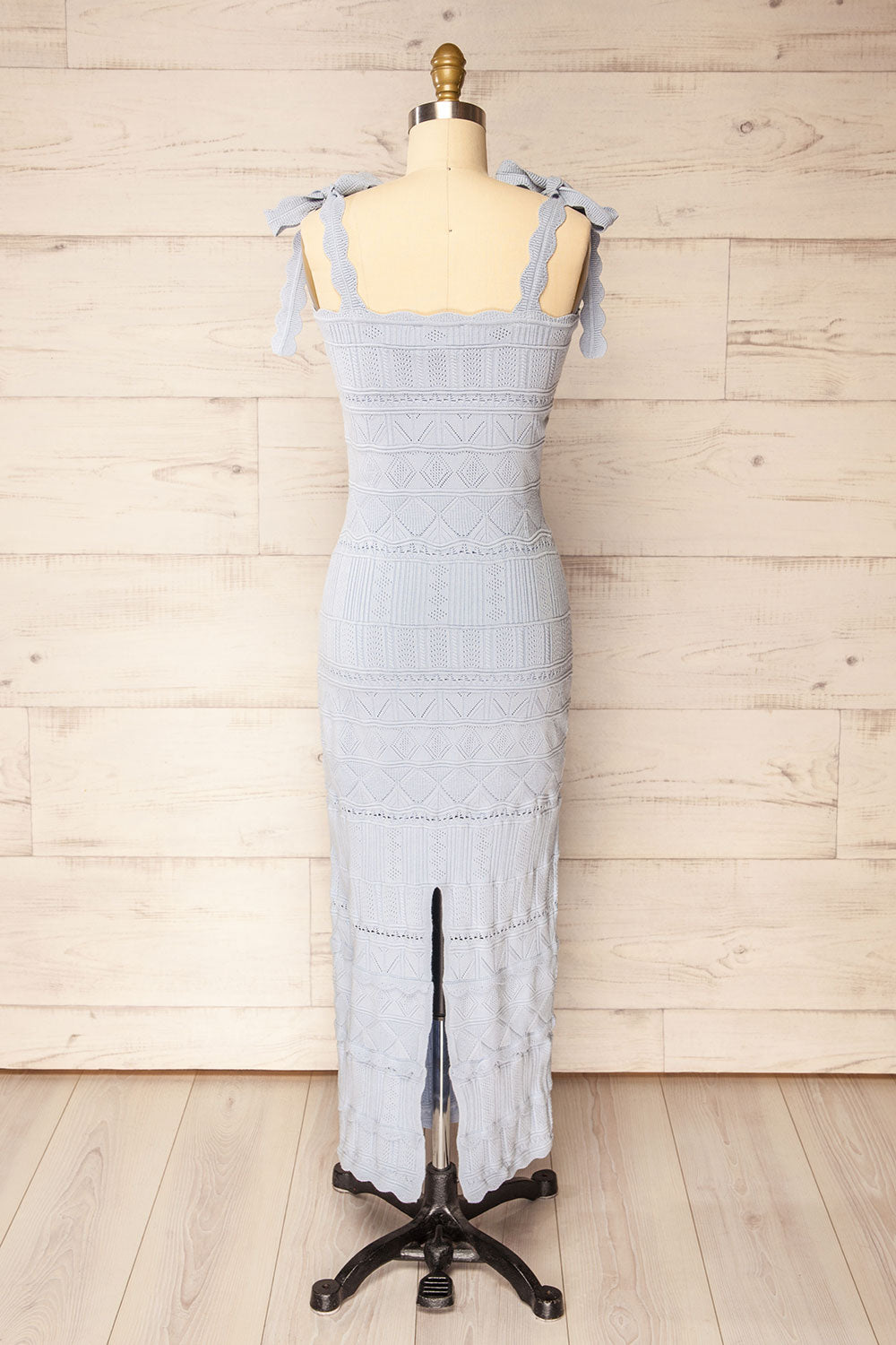 Hebi Blue Long Openwork Knit Dress | La petite garçonne back view