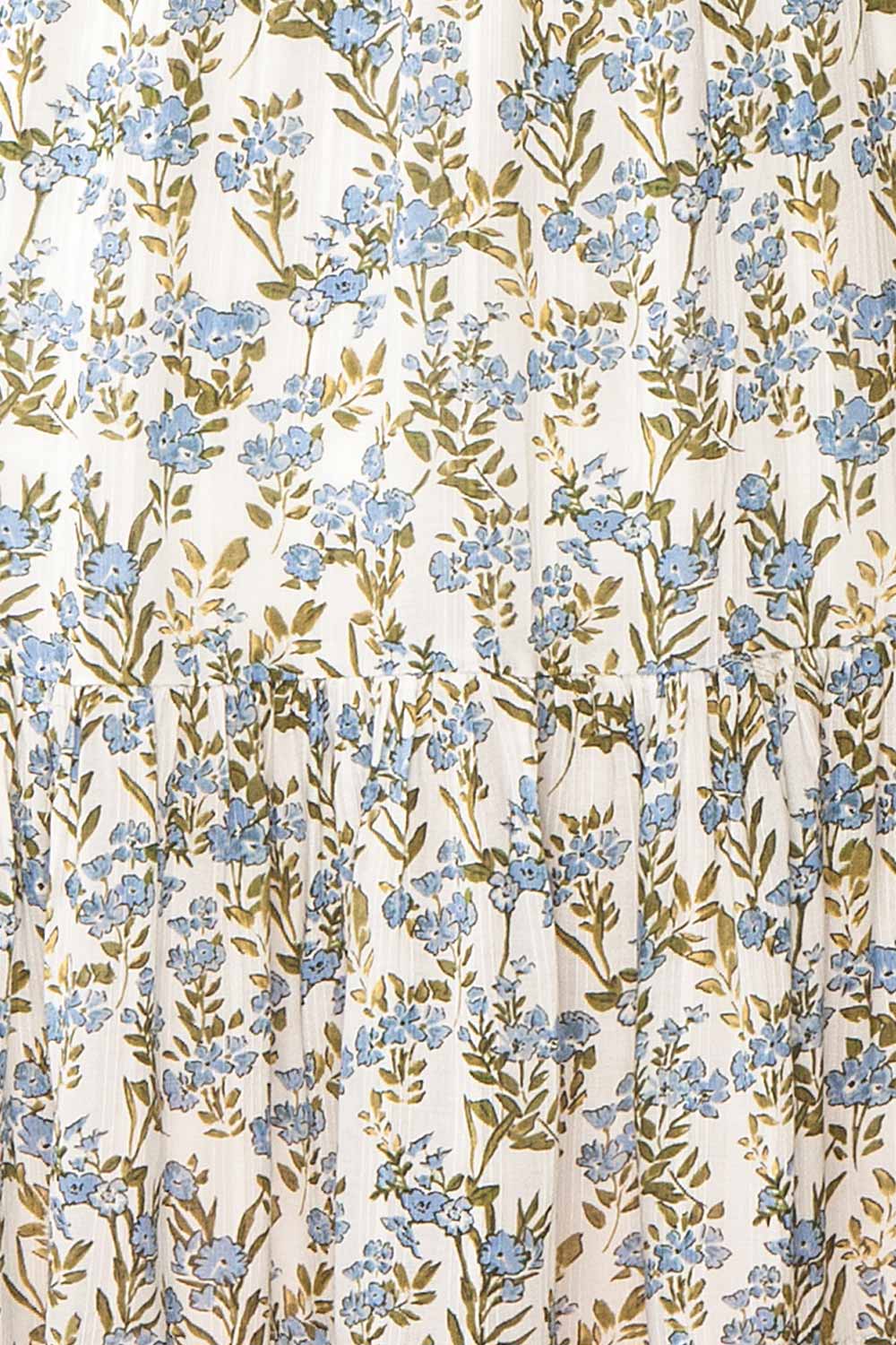 Heina Short Blue Floral Dress w/ Puffy Sleeves | Boutique 1861 fabric