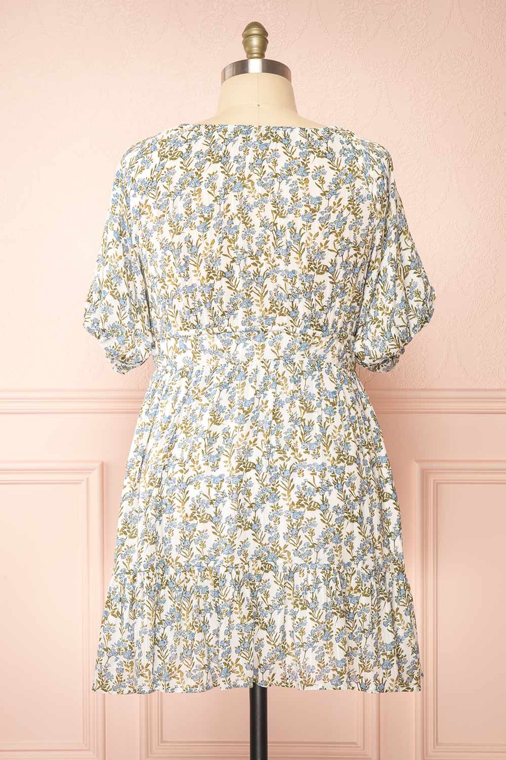 Heina Short Blue Floral Dress w/ Puffy Sleeves | Boutique back plus size