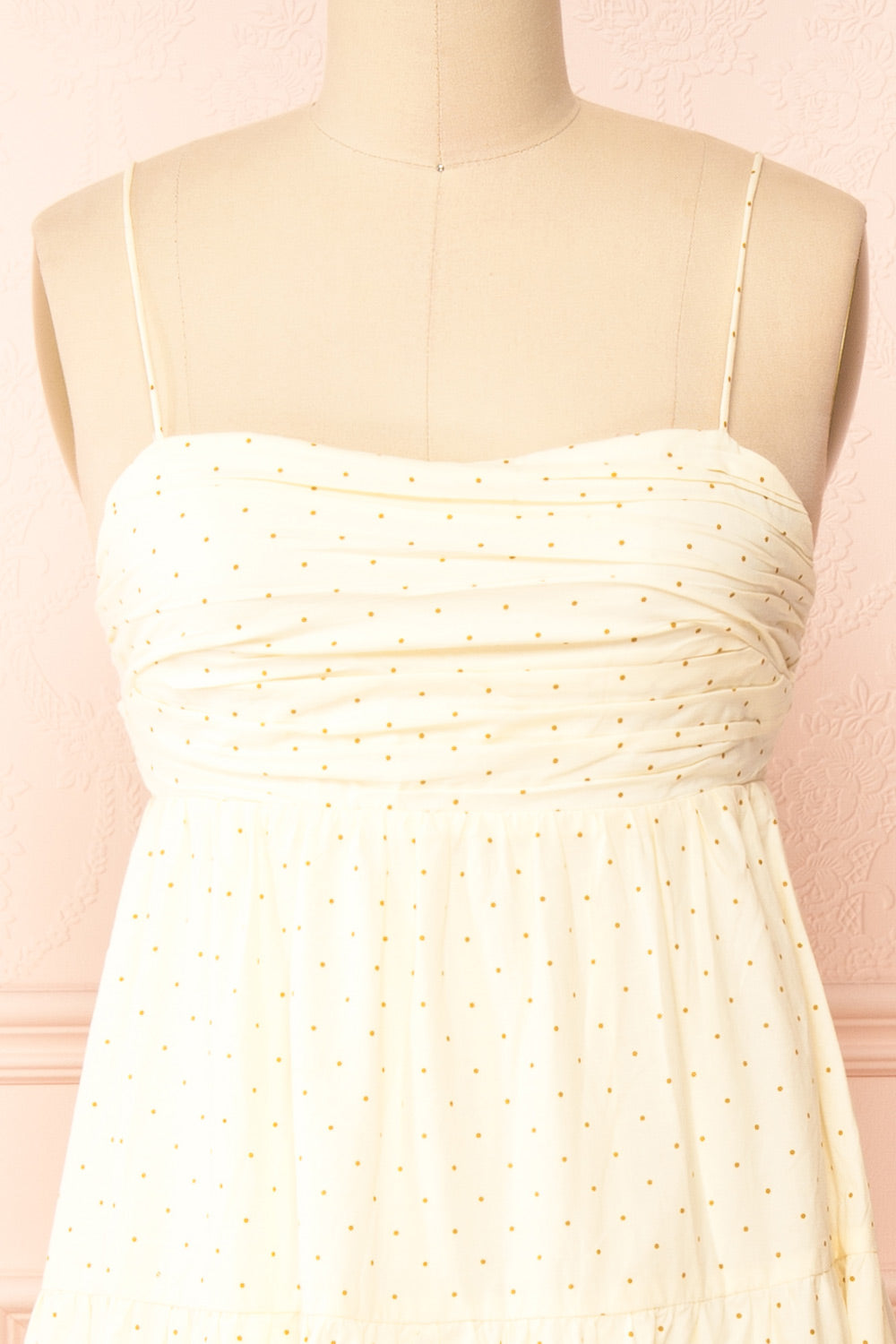 Hella Tiered Beige Midi Dress w/ Polka Dots | Boutique 1861 front view