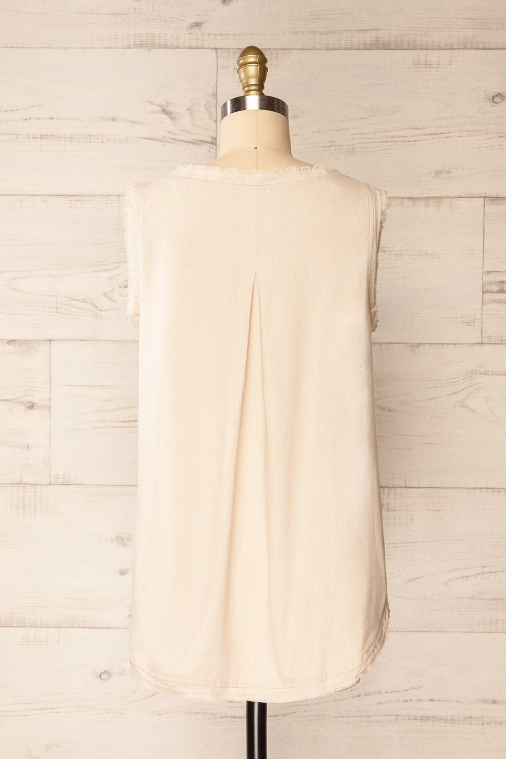 Helsinki Beige V-Neck Tank Top w/ Frayed Hem | La petite garçonne back view