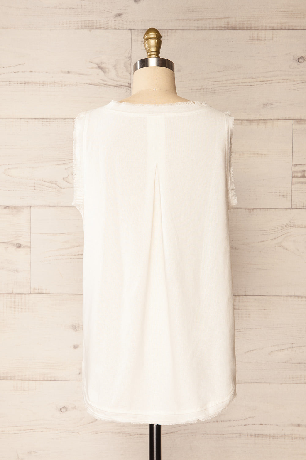 Helsinki Ivory | V-Neck Tank Top w/ Frayed Hem back view