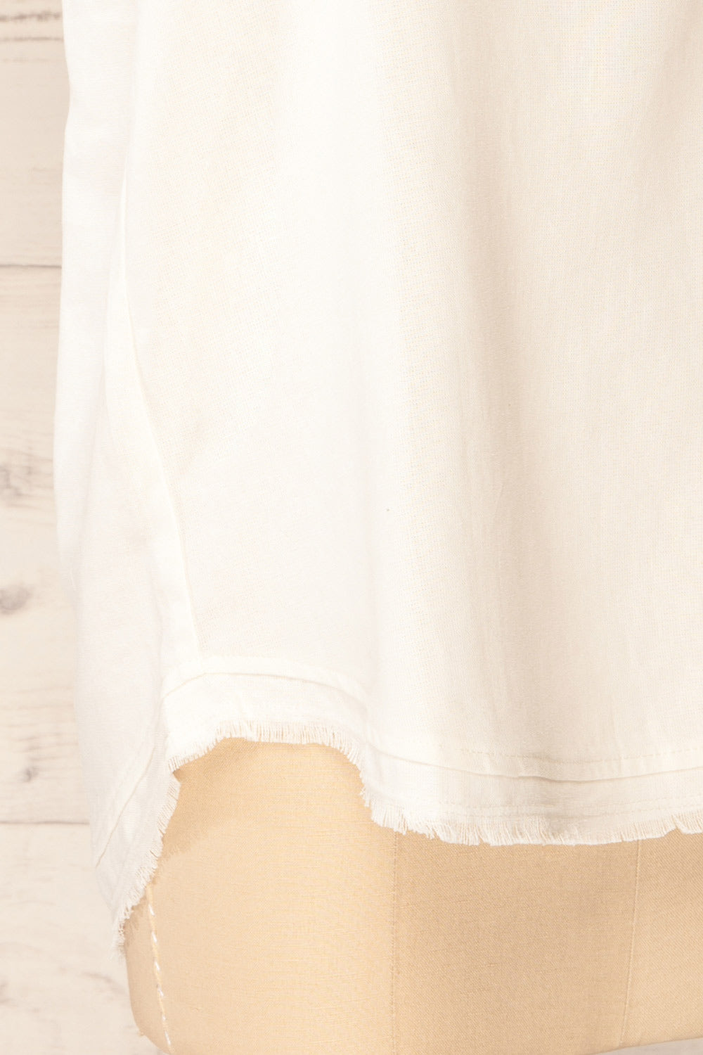 Helsinki Ivory | V-Neck Tank Top w/ Frayed Hem bottom close-up