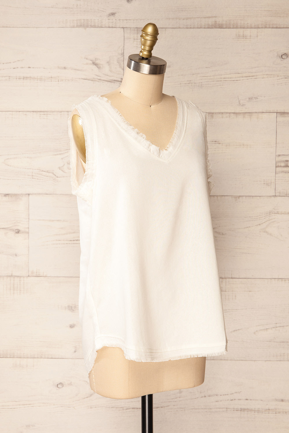 Helsinki Ivory | V-Neck Tank Top w/ Frayed Hem side view