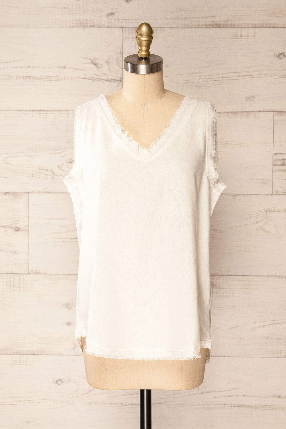 Helsinki Ivory | V-Neck Tank Top w/ Frayed Hem front view