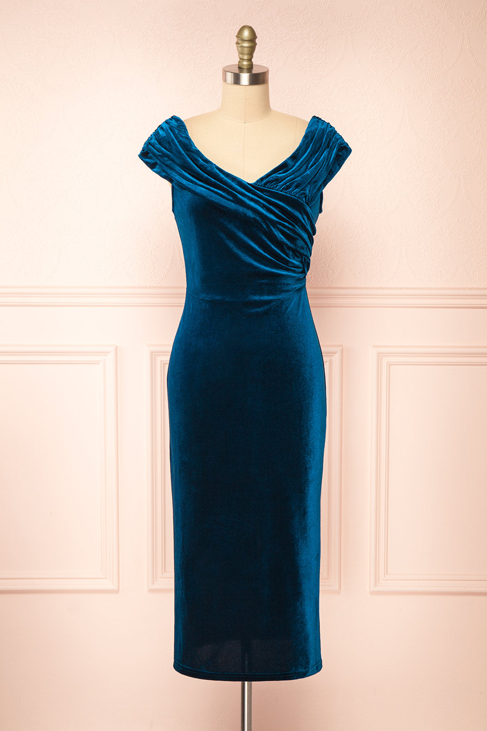 Hesperia Teal Velvet Midi Dress