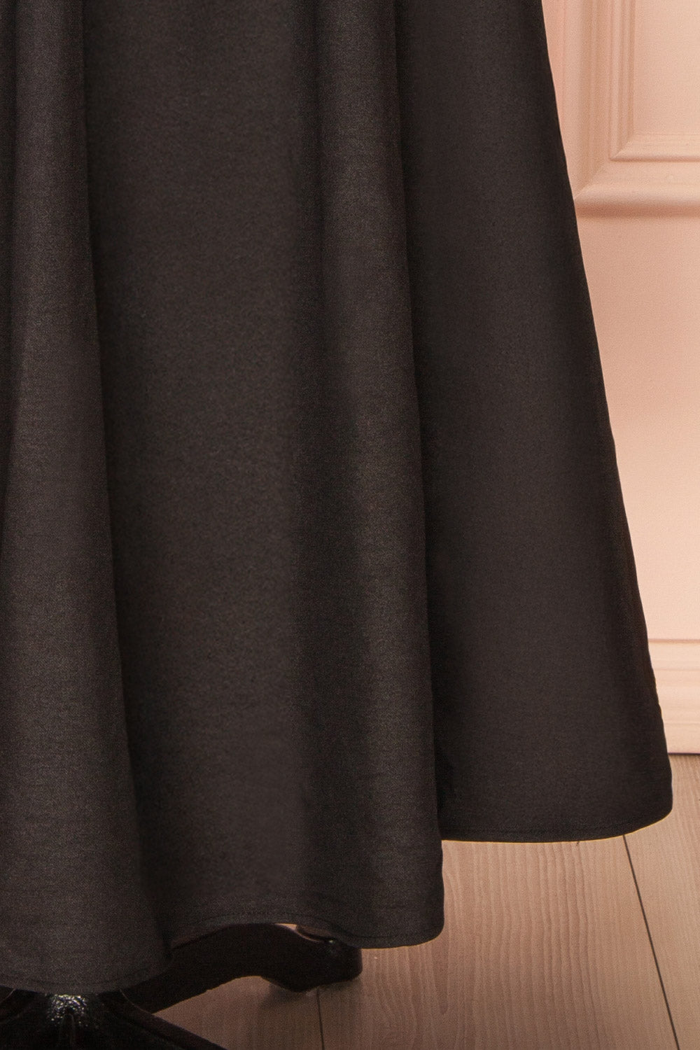 Hestiane Black Maxi A-Line Dress | textured ruffles bottom view