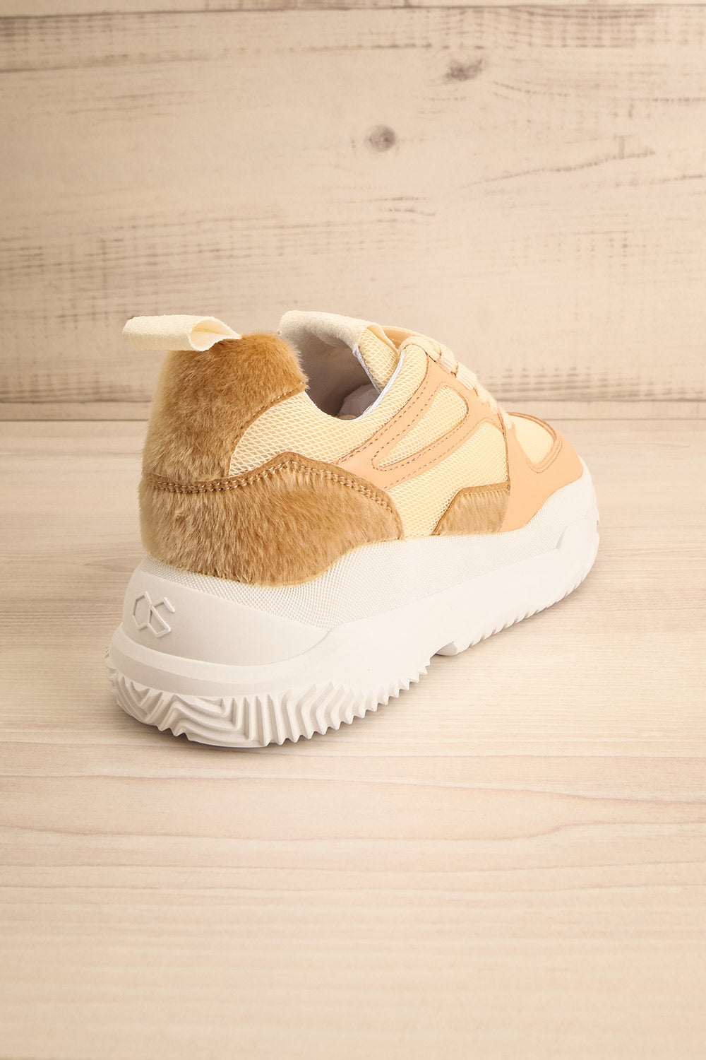 Hevye Beige Lace-Up Sneakers w/ Faux Fur | La petite garçonne backview