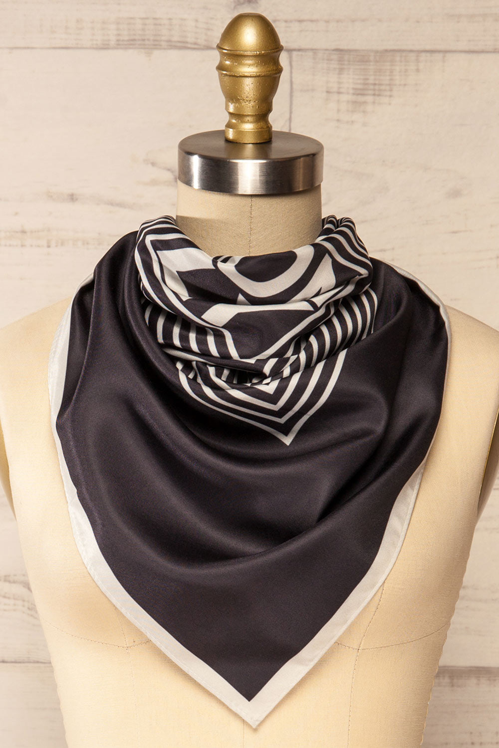 Hidaka Black Satin Scarf w/ Geometric Print | La petite garçonne triangle