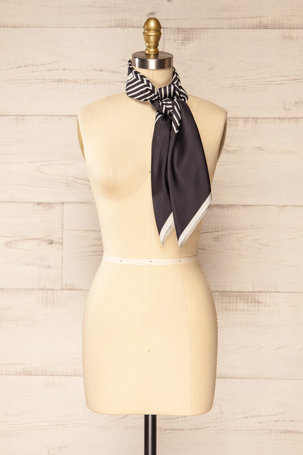 Hidaka Black Satin Scarf w/ Geometric Print | La petite garçonne side view