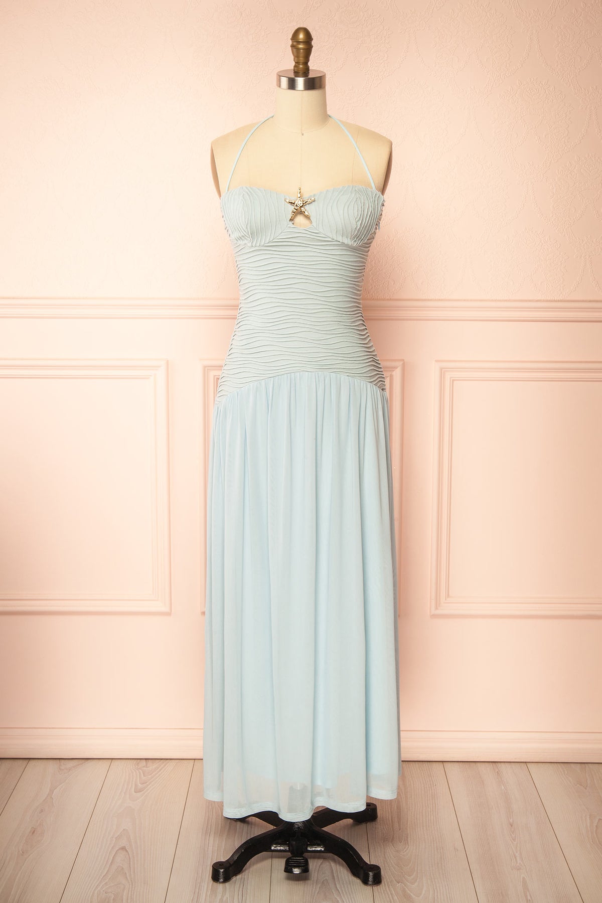 Himika | Light Blue Starfish Halter Maxi Dress