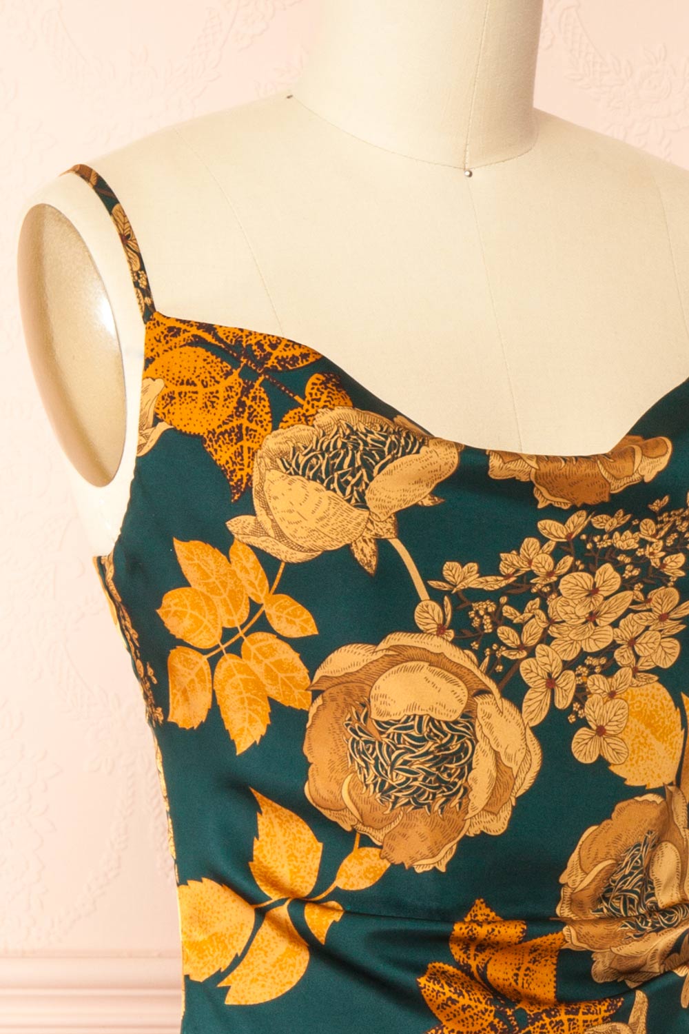 Hinaya Floral Cowl Neck Satin Midi Slip Dress | Boutique 1861 side