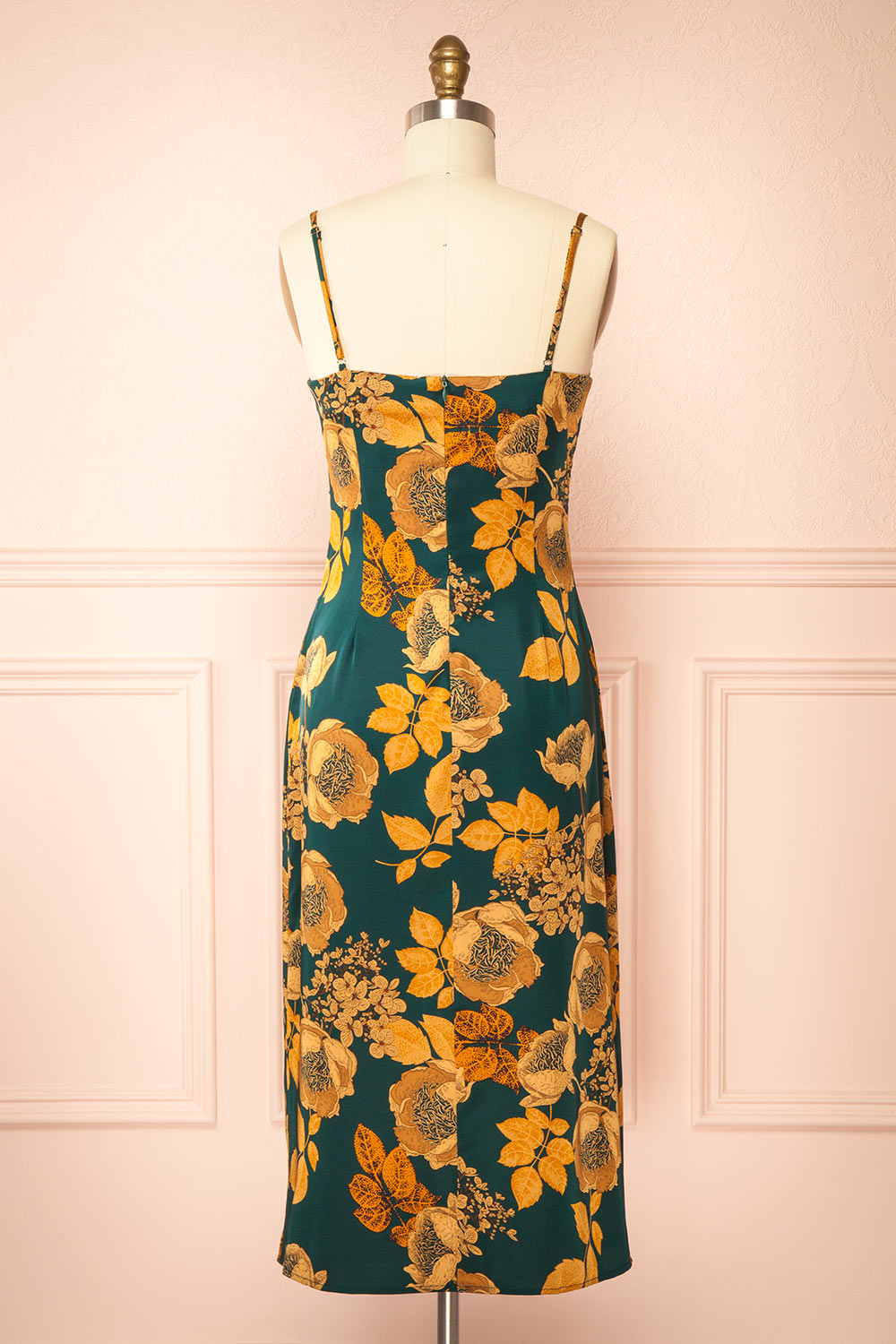 Hinaya Floral Cowl Neck Satin Midi Slip Dress | Boutique 1861 back view