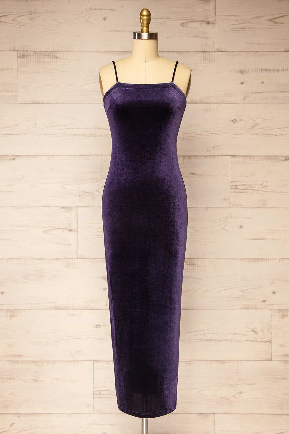 Hiroz Navy Velours Maxi Slip Dress | La petite garçonne front view