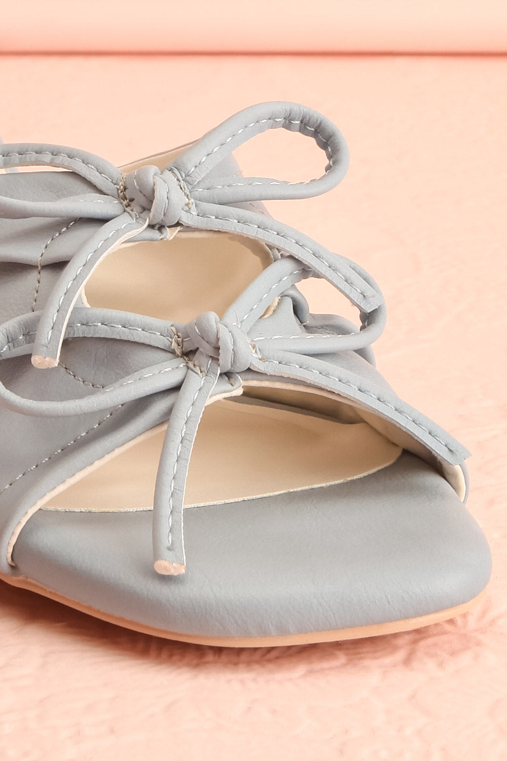 Hissette Blue Faux-Leather Heeled Sandals | Boutique 1861  front close-up