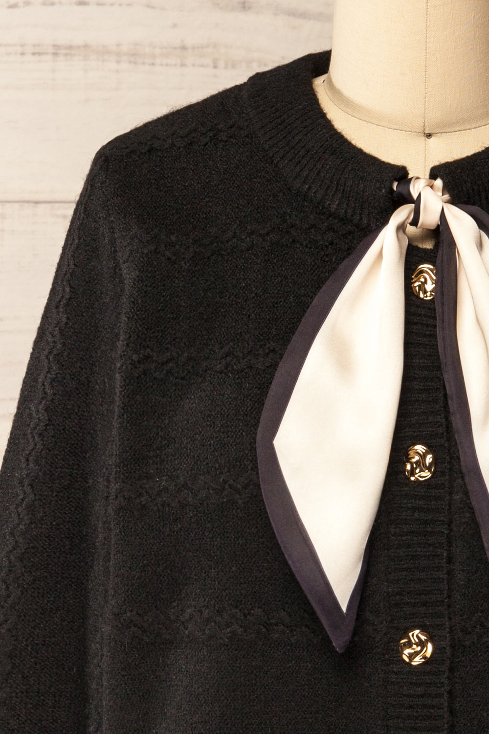 Hobart Black Preppy Cardigan with Scarf | La petite garçonne front